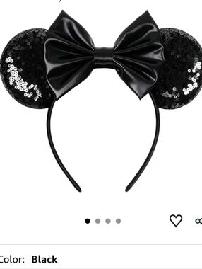 Black Sequin Mouse Ear Headband with Satin Bow